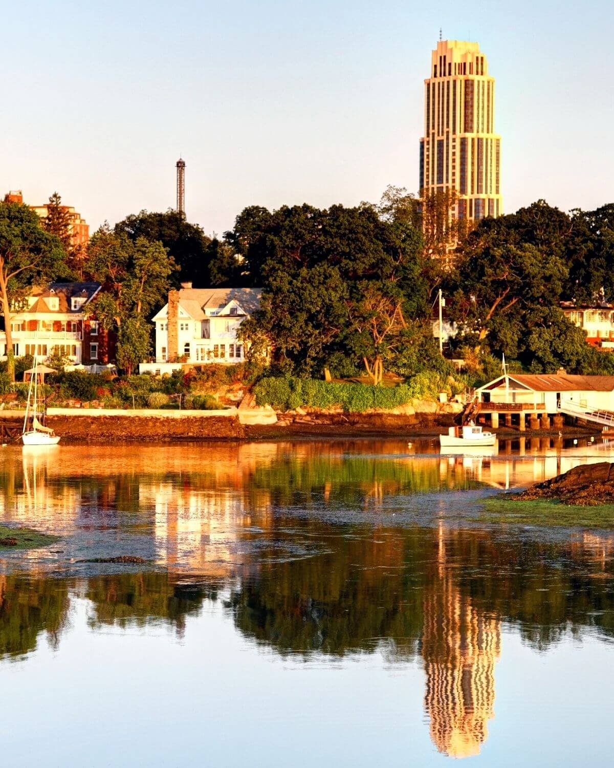 Buildings of New Rochelle along the waterfront