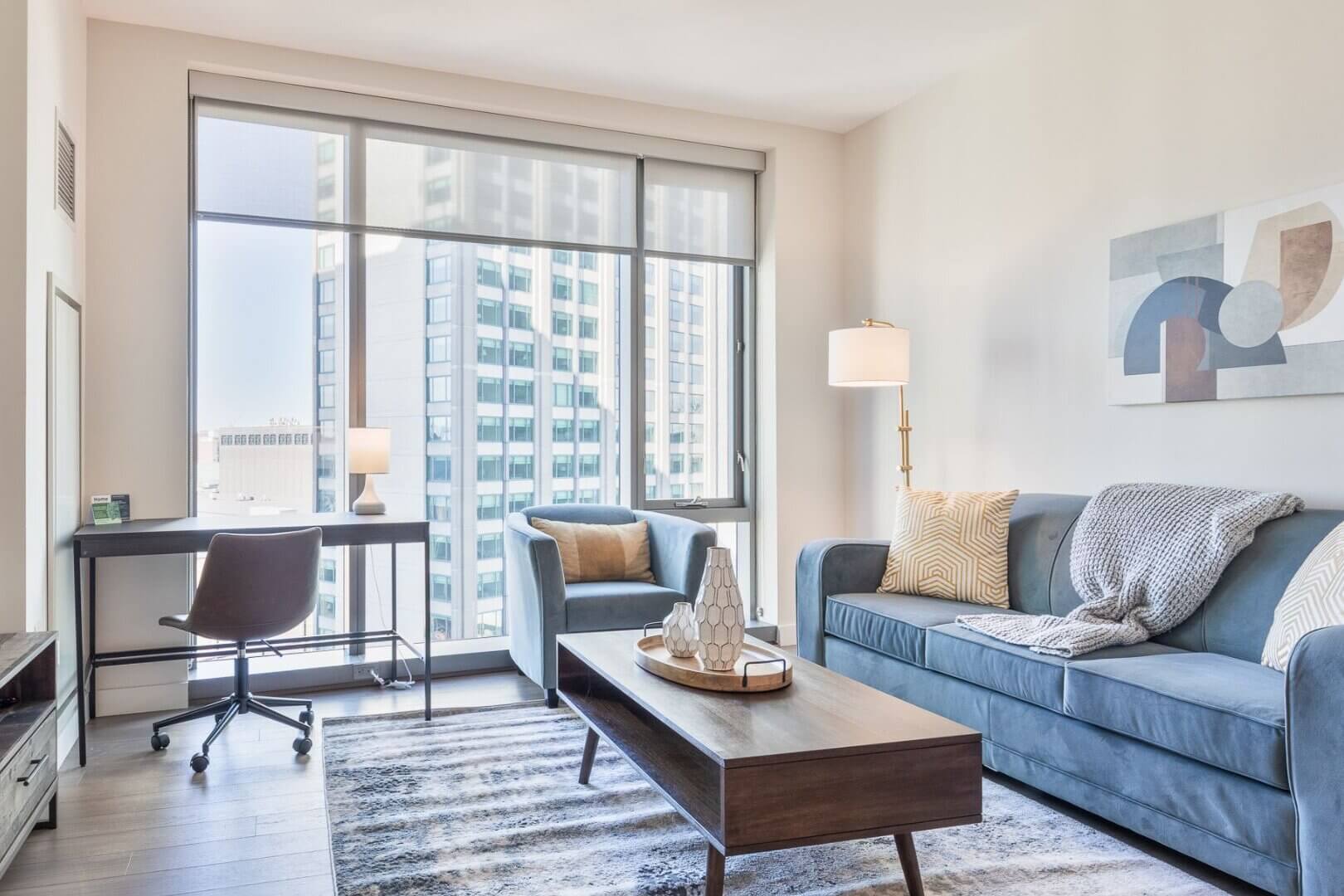 30 Dalton in Boston furnished apartment living room