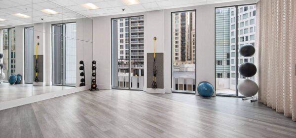 Yoga center at State & Chestnut, a Compass Furnished Apartments property