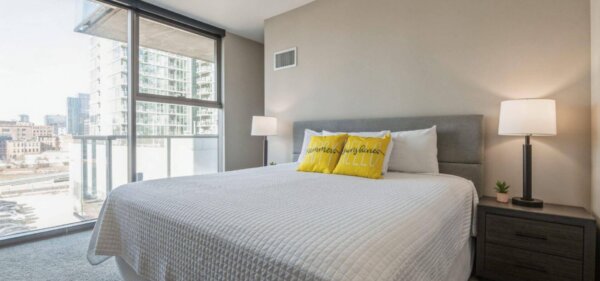 Bedroom at Catalyst in Chicago, a Compass Furnished Apartments property