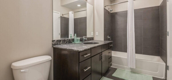 Bathroom at Catalyst in Chicago, a Compass Furnished Apartments property