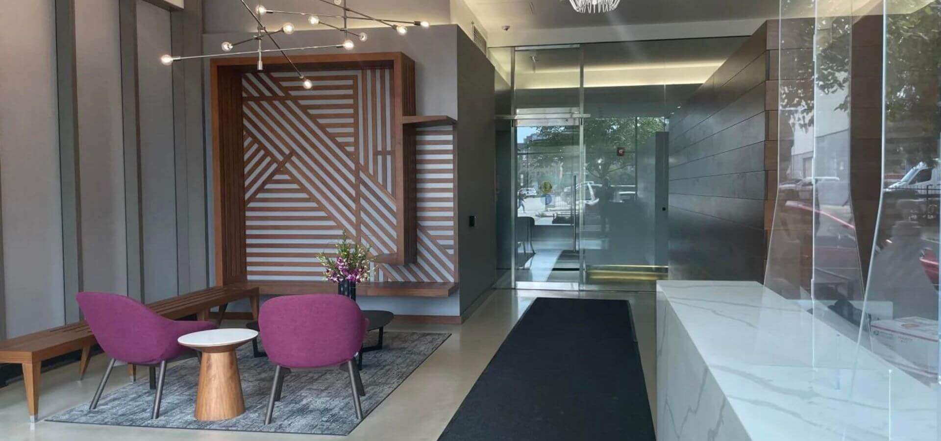 Modern lobby at Catalyst in downtown Chicago, a Compass Furnished Apartments property