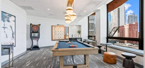 Pool hall at Hubbard Place, a Compass Furnished Apartments property