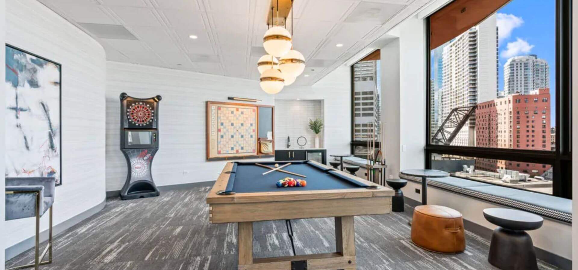 Pool hall at Hubbard Place, a Compass Furnished Apartments property