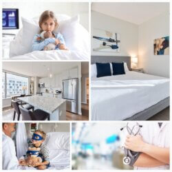 A collage highlighting Compass Furnished Apartments' offerings for medical travelers