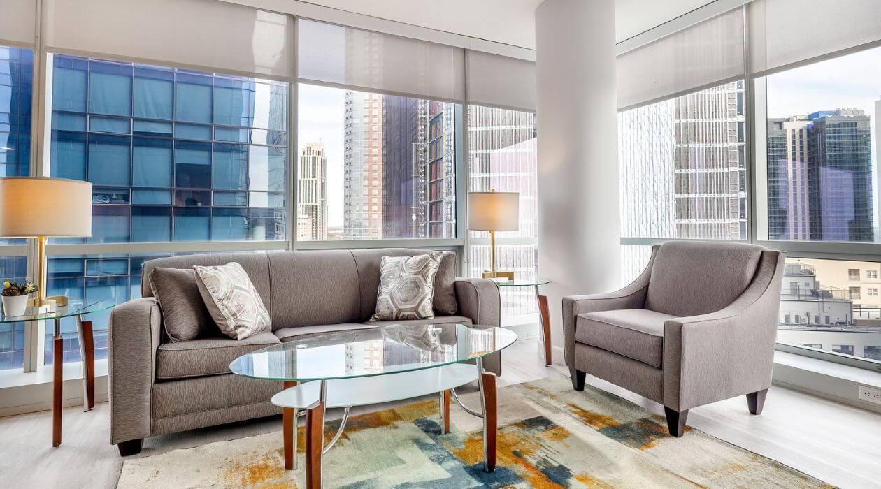 Stylish living room at 3Thirty3 by Compass Furnished Apartments