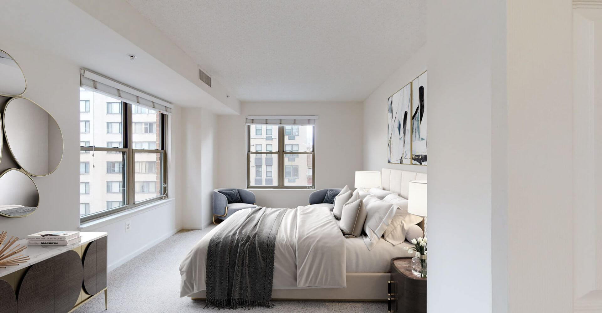 Bright bedroom at Andover House by Compass Furnished Apartments