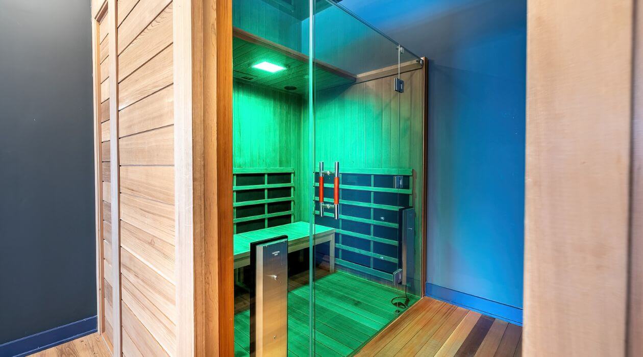 Private infrared sauna room at 3Thirty3 by Compass Furnished Apartments
