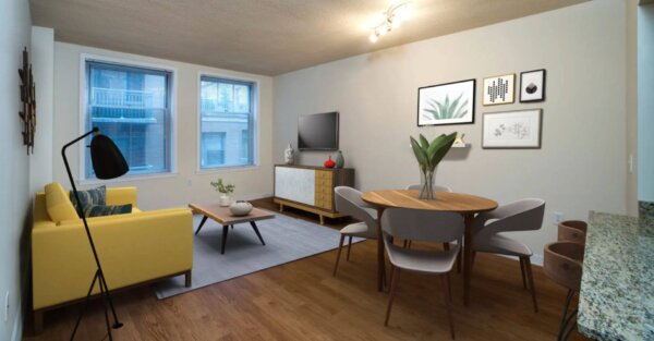 Cozy living and dining space at 2400 M by Compass Furnished Apartments