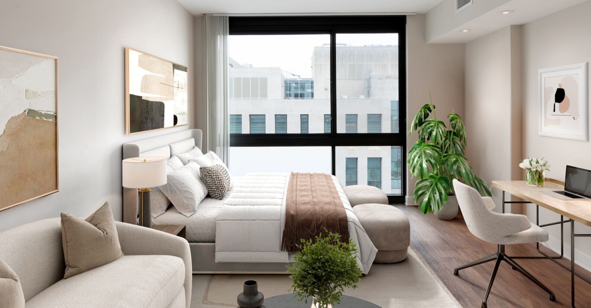 Bright and modern bedroom at 565 Penn Residence by Compass Furnished Apartments