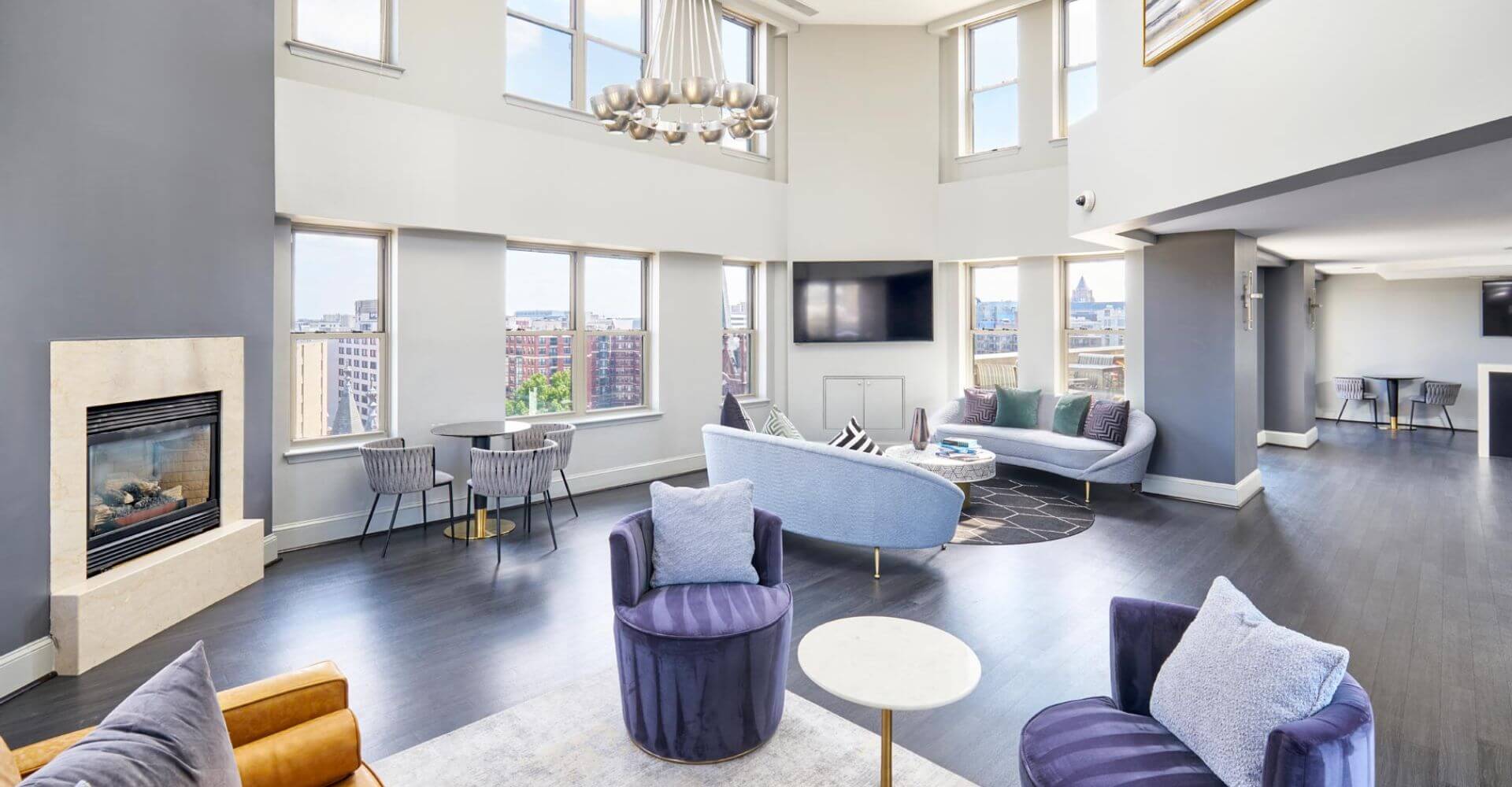 Modern resident lounge at Andover House by Compass Furnished Apartments