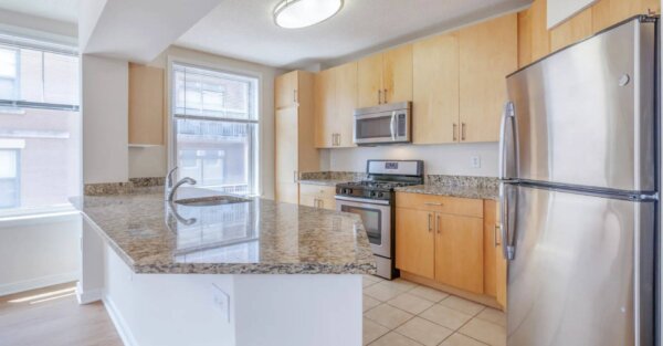 Bright kitchen at 2400 M by Compass Furnished Apartments
