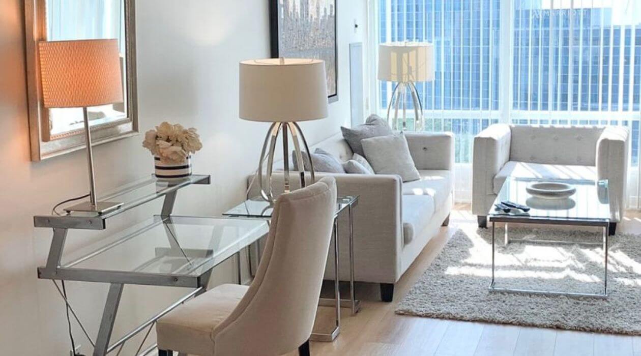 Bright and modern living space at Compass Furnished Apartments’ Skydome City