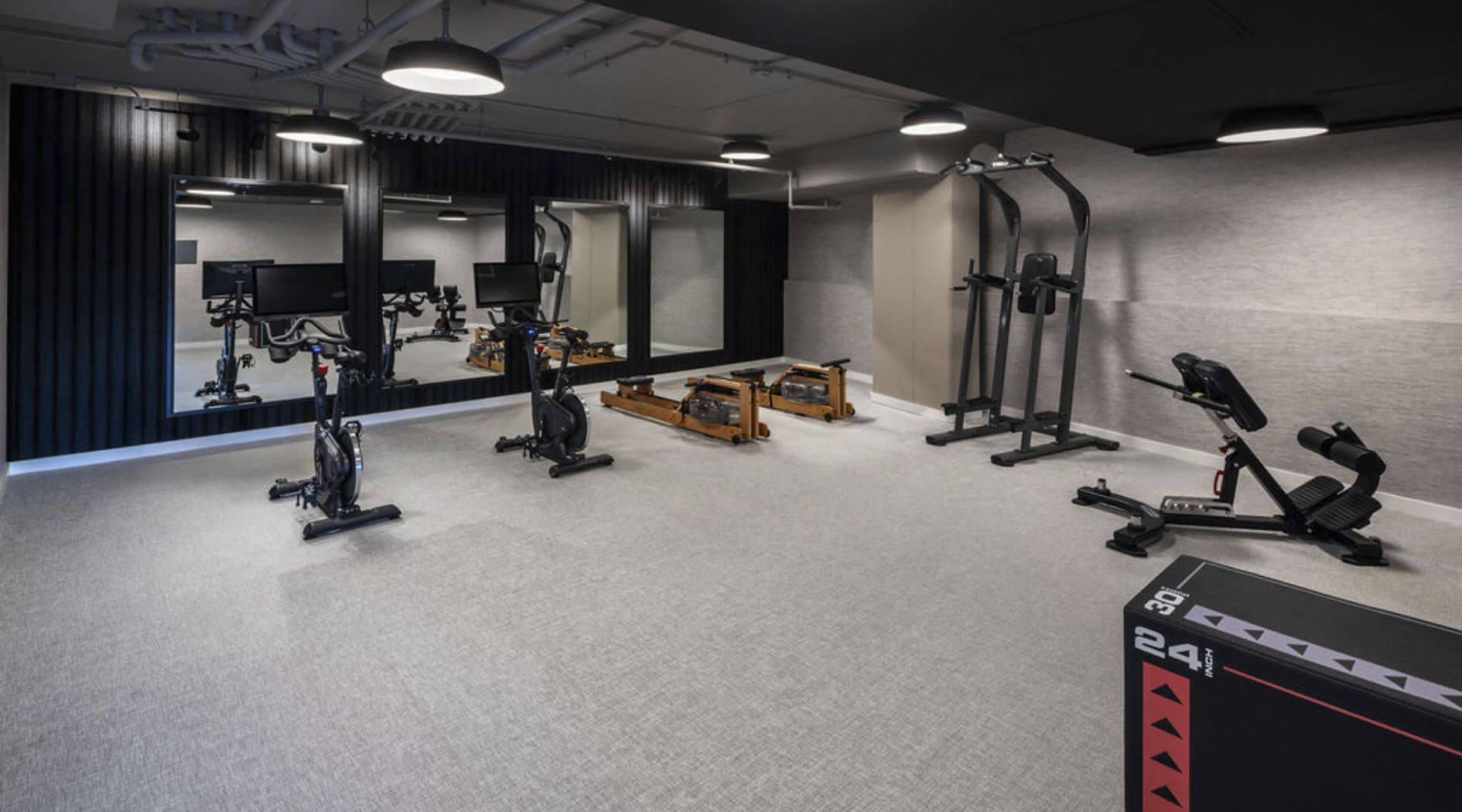 Fitness center at The 305 – Compass Furnished Apartments amenity.