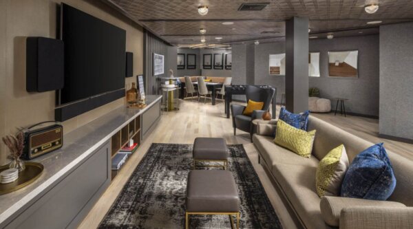 Elegant resident lounge at The 305 – Compass Furnished Apartments.