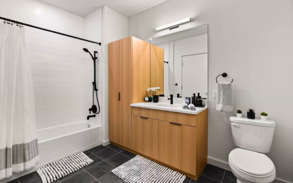 Sleek bathroom at 51 South by Compass Furnished Apartments