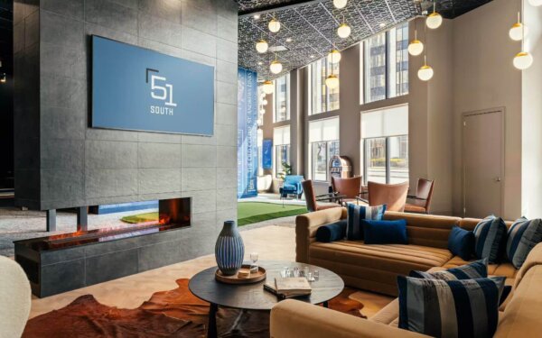 Modern resident lounge at 51 South by Compass Furnished Apartments