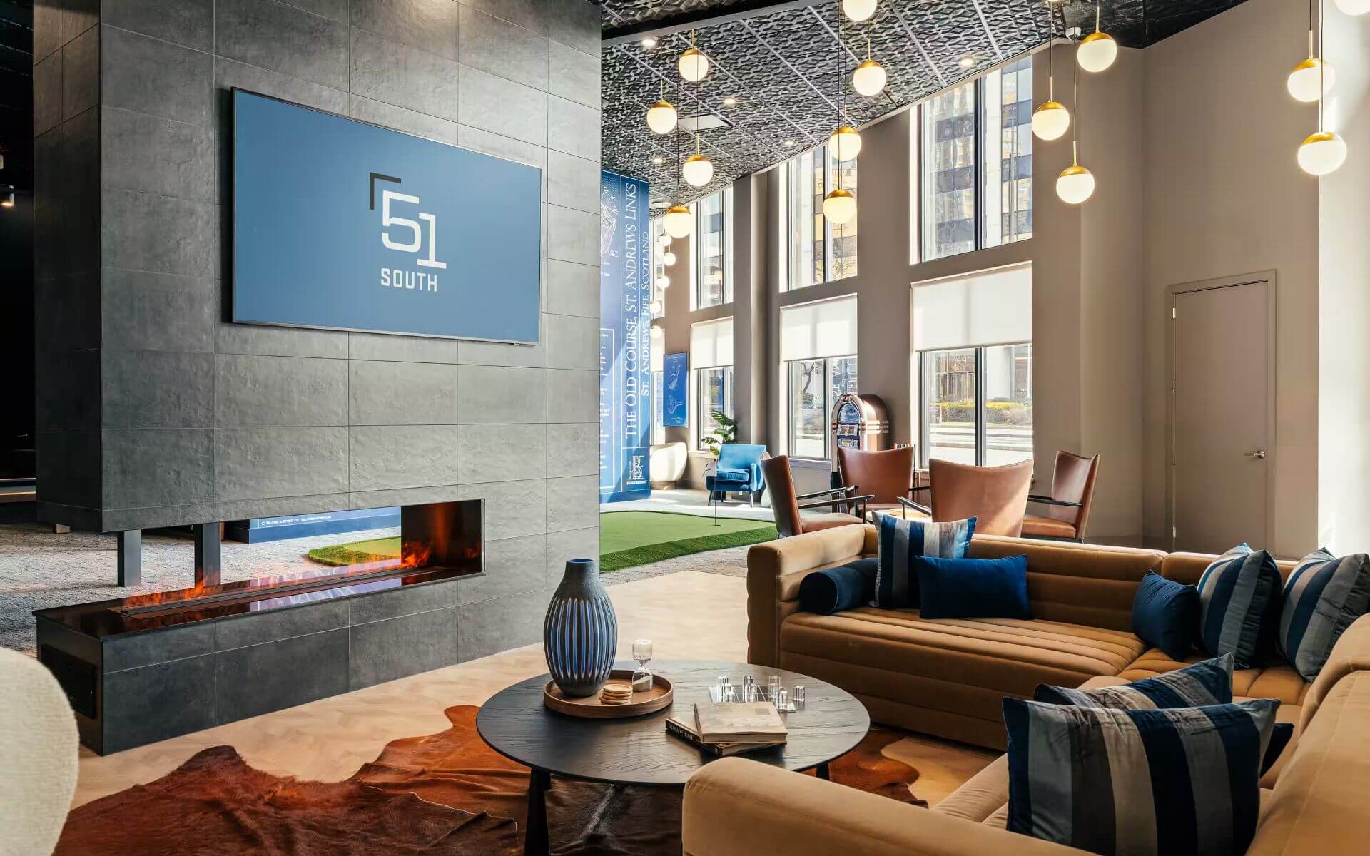 Modern resident lounge at 51 South by Compass Furnished Apartments
