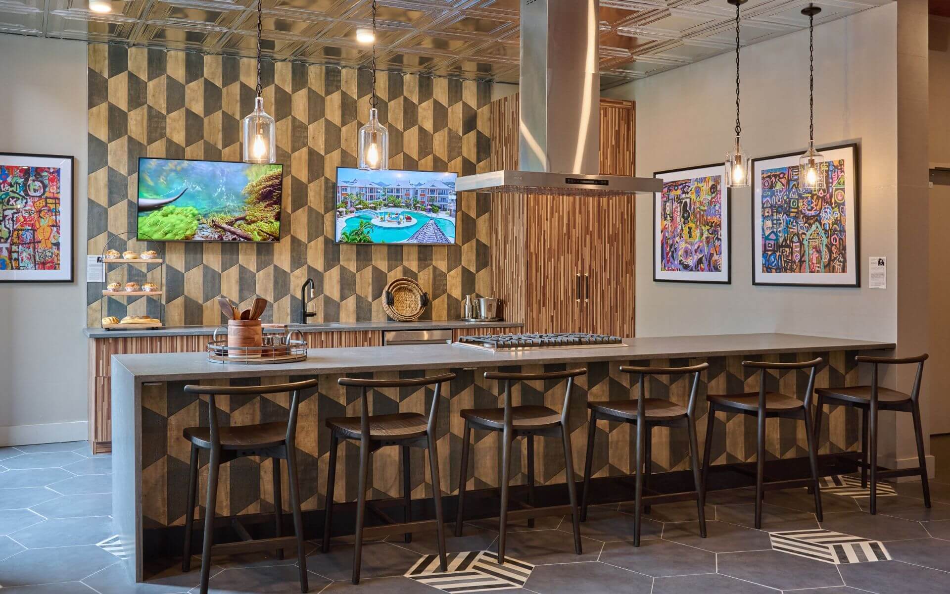 Stylish communal kitchen at The Pennant at North Crossing by Compass Furnished Apartments