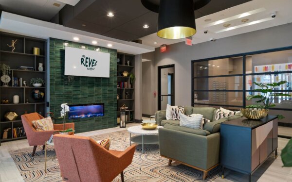 Cozy lounge at The Revel by Compass Furnished Apartments