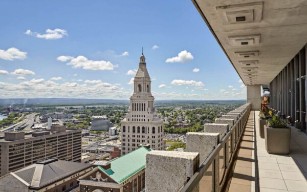 City view from the rooftop terrace at 777 Main by Compass Furnished Apartments